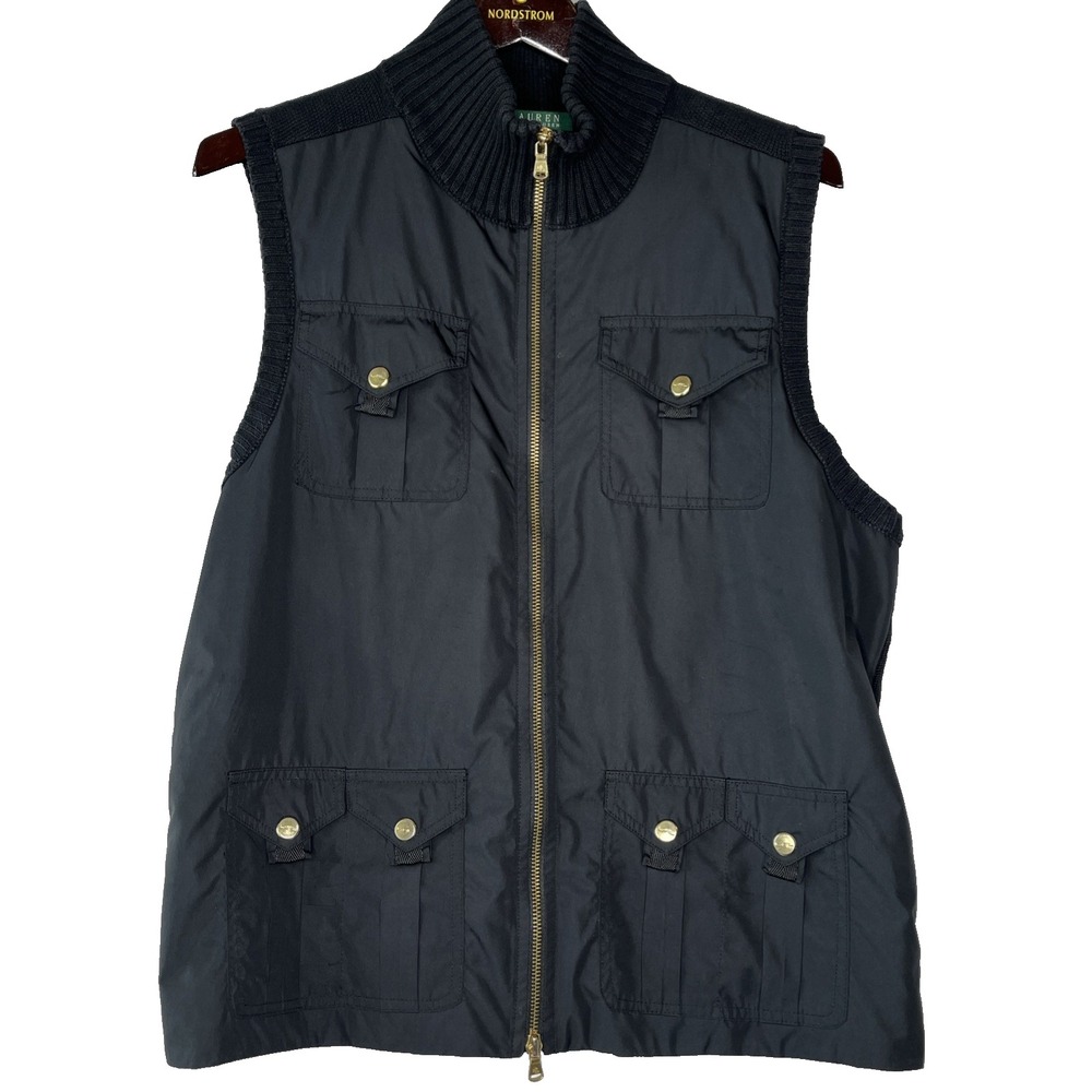 Lauren Ralph Lauren Exclusive Gold Snaps‎ Knit Nylon Mock Neck Zip Up Vest XL
